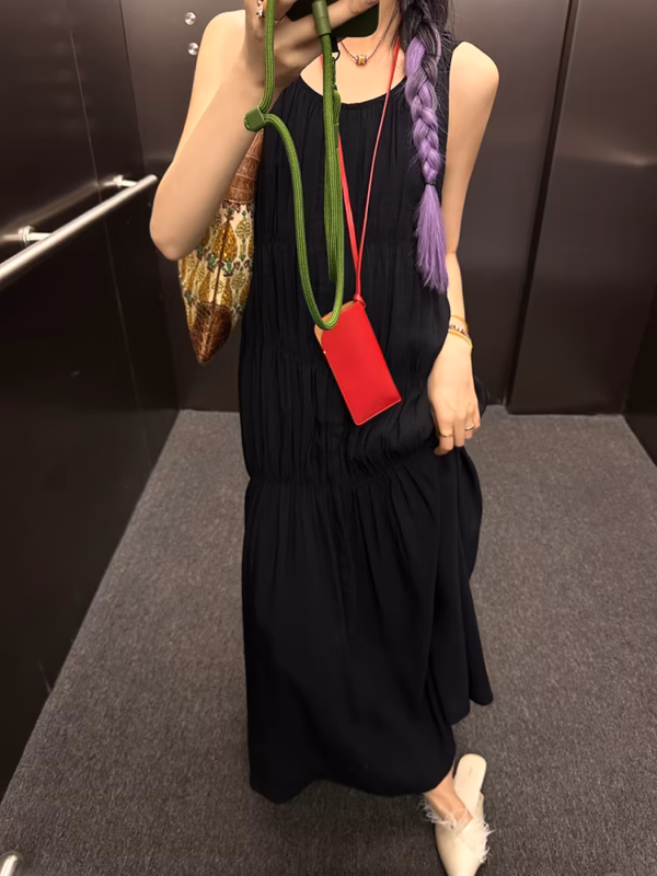無袖連衣裙女夏季新款高級感寬鬆背心裙長裙