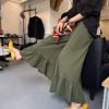 荷葉邊休閒褲女春夏新款垂墜感寬鬆闊腿褲