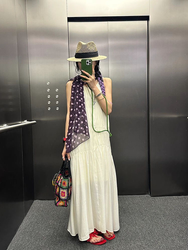 無袖連衣裙女夏季新款高級感寬鬆背心裙長裙