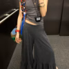 荷葉邊休閒褲女春夏新款垂墜感寬鬆闊腿褲