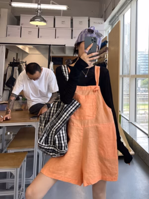 背帶短褲夏季時尚薄款休閒直筒寬鬆闊腿褲
