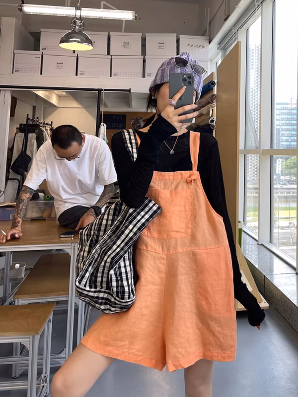 背帶短褲夏季時尚薄款休閒直筒寬鬆闊腿褲