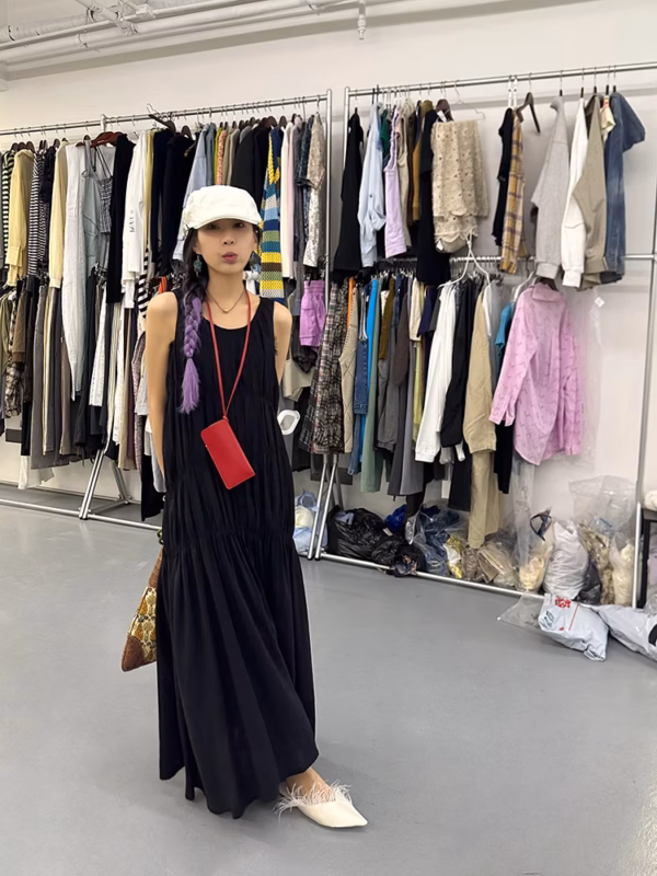 無袖連衣裙女夏季新款高級感寬鬆背心裙長裙