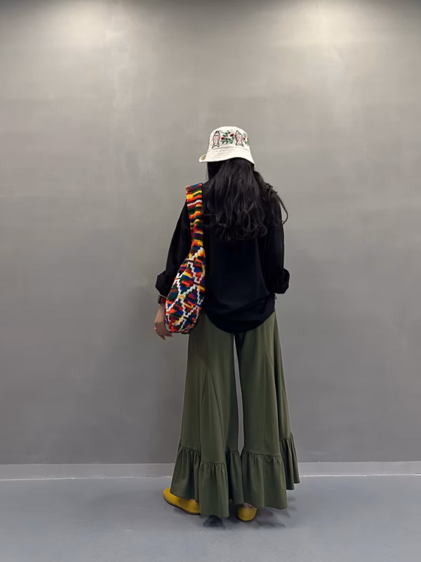 荷葉邊休閒褲女春夏新款垂墜感寬鬆闊腿褲