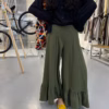 荷葉邊休閒褲女春夏新款垂墜感寬鬆闊腿褲