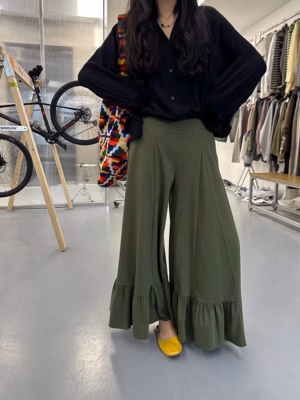 荷葉邊休閒褲女春夏新款垂墜感寬鬆闊腿褲