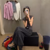 荷葉邊休閒褲女春夏新款垂墜感寬鬆闊腿褲