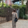 洋裝苧麻棉豹紋長裙