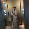 洋裝苧麻棉豹紋長裙