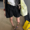條紋西裝短褲女夏季新款氣質低腰寬鬆闊腿休閒褲