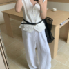 亞麻蕾絲設計感V領馬甲背心弛感