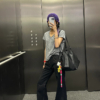 氣質寬鬆顯瘦短款v領正肩上衣灰色體卹