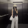 顯瘦直筒鬆緊腰亞麻褲