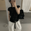 圓領蕾絲簡約套頭純欲風花紋精緻刺繡小衫