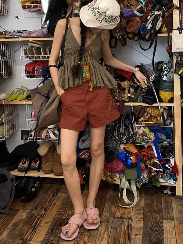 薄款高腰直筒褲美式顯瘦工裝褲