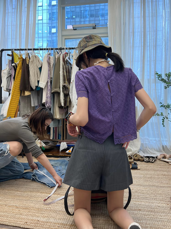 條紋西裝短褲女夏季新款氣質低腰寬鬆闊腿休閒褲