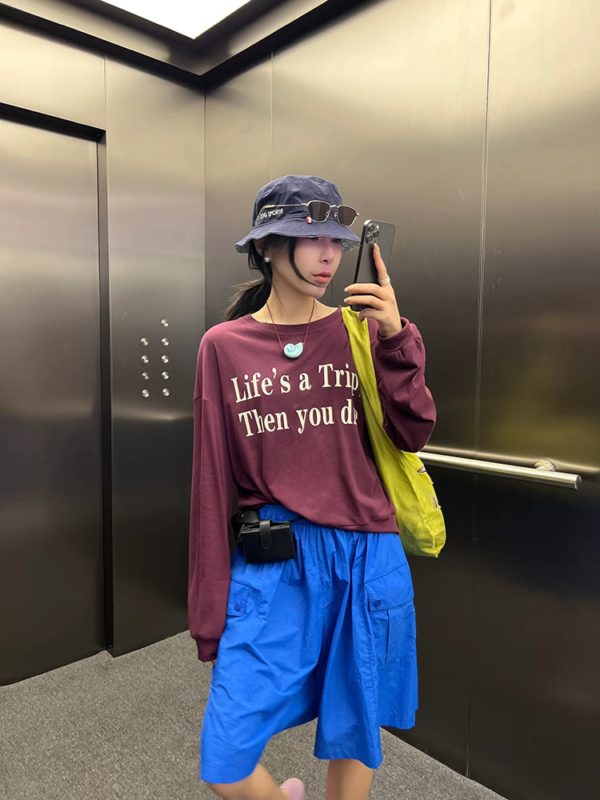 休閒工裝薄款寬鬆闊腿五分褲