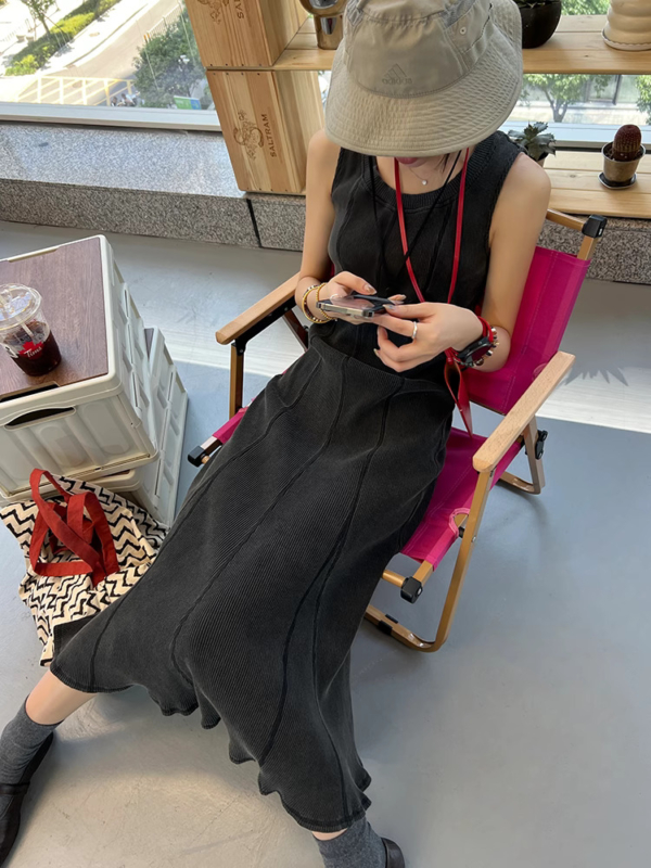 高級感裙收腰包臀魚尾背心裙無袖長裙