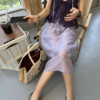 天絲朦朧感蕾絲拼接氣質顯瘦直筒裙