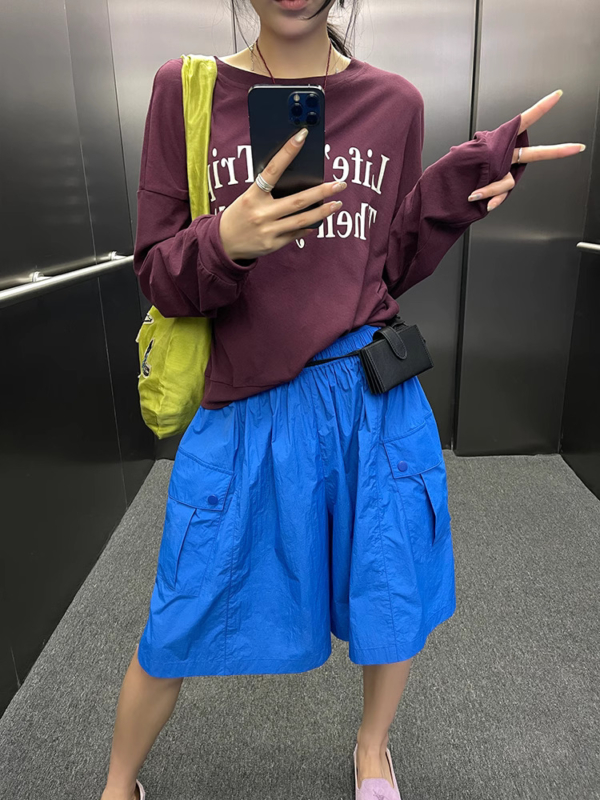 休閒工裝薄款寬鬆闊腿五分褲