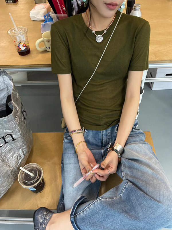 薄款微透正肩上衣體卹