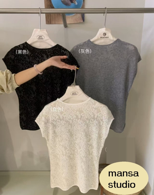 圓領蕾絲簡約套頭純欲風花紋精緻刺繡小衫