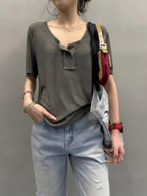 顯瘦寬鬆正肩上衣體卹