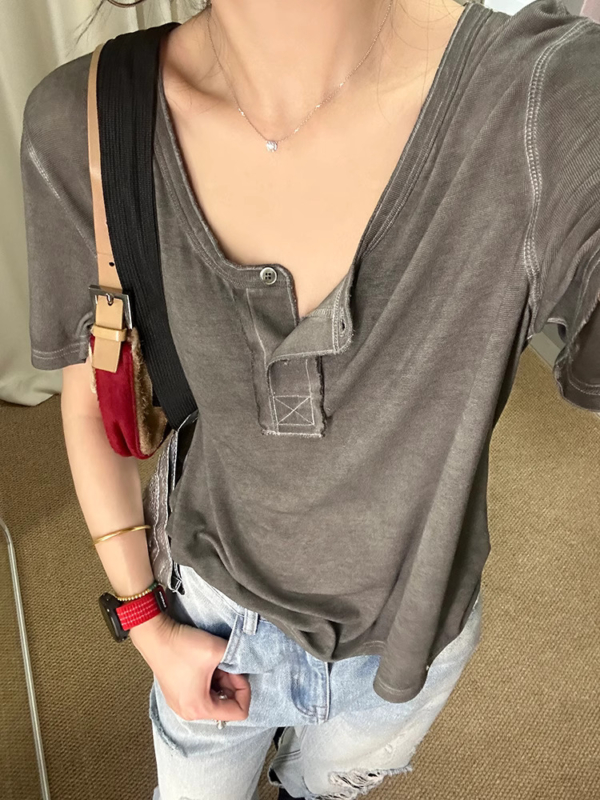顯瘦寬鬆正肩上衣體卹