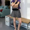 條紋西裝短褲女夏季新款氣質低腰寬鬆闊腿休閒褲
