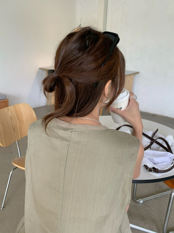 亞麻蕾絲設計感V領馬甲背心弛感