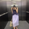 天絲朦朧感蕾絲拼接氣質顯瘦直筒裙