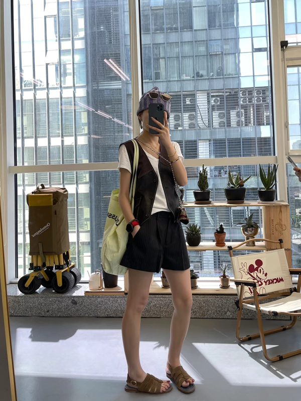 條紋西裝短褲女夏季新款氣質低腰寬鬆闊腿休閒褲