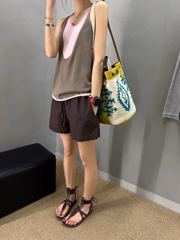 假兩件吊帶背心女夏季新款外穿撞色寬鬆無袖上衣