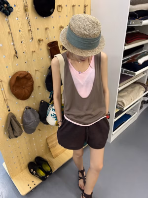 假兩件吊帶背心女夏季新款外穿撞色寬鬆無袖上衣