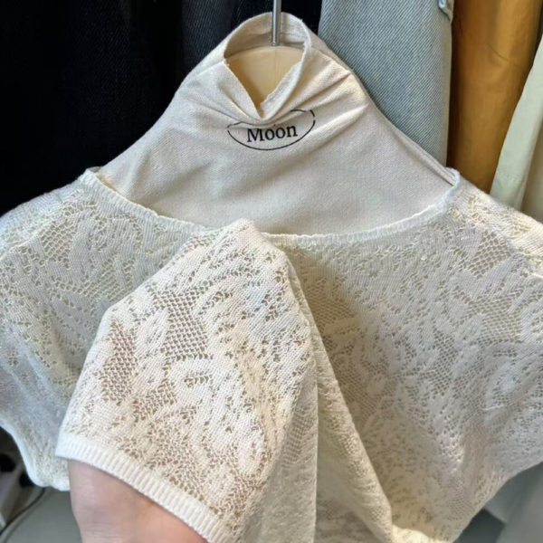 圓領蕾絲簡約套頭純欲風花紋精緻刺繡小衫