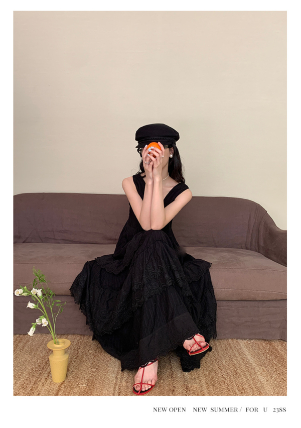 法式蛋糕裙女氣質無袖v領