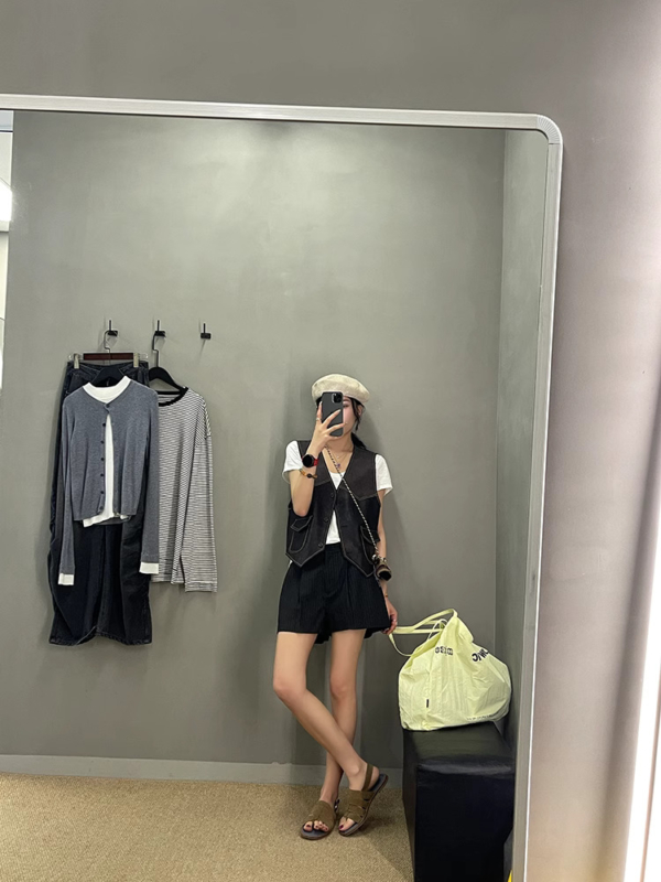 條紋西裝短褲女夏季新款氣質低腰寬鬆闊腿休閒褲