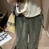 飄帶闊腿棉麻長褲