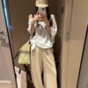 飄帶闊腿棉麻長褲