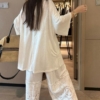 亞麻蕾絲八分褲套裝