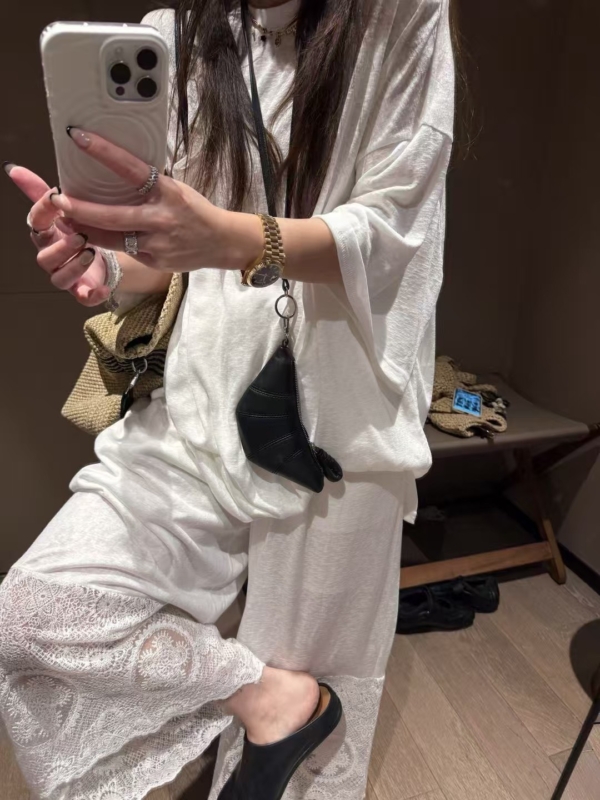 亞麻蕾絲八分褲套裝