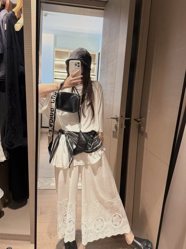 亞麻蕾絲八分褲套裝
