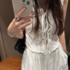 全棉綁帶刺繡無袖背心