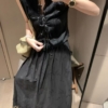 全棉綁帶刺繡無袖背心