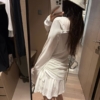 萊賽爾露背長袖短裙套裝