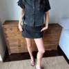 100%亞麻口袋短袖短版手工捲袖襯衫