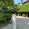 定染高支薄苧麻涼涼彩虹條紋長褲