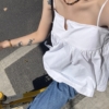 法式平口小u字A字吊帶背心
