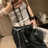 蕾絲假兩件式棉工裝褲