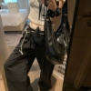 蕾絲假兩件式棉工裝褲